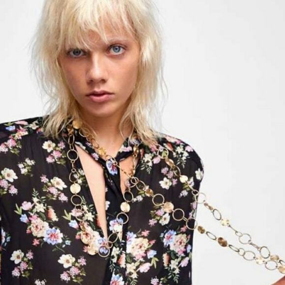 Zara Black Multicolor Floral Chiffon Sheer Long Sleeve Ruffle Tunic Dress XS - Picture 2 of 10